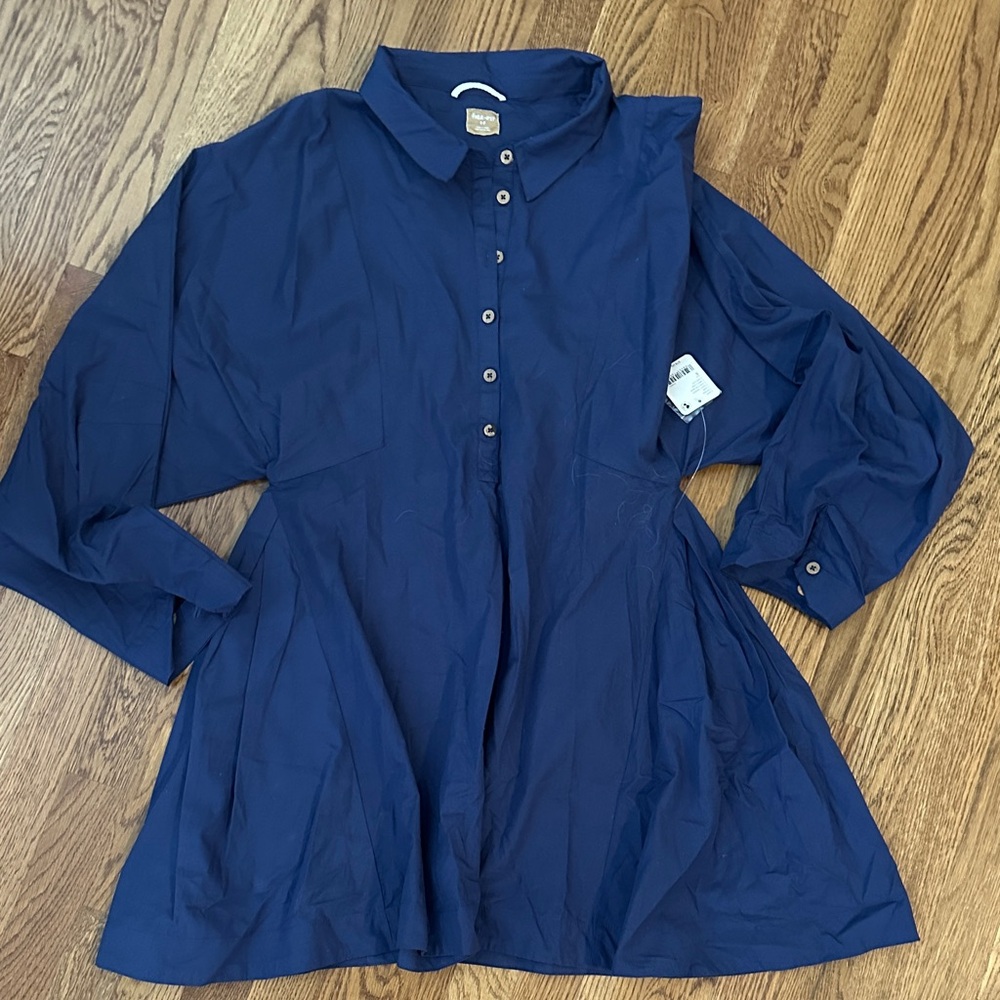 Free People Deep Blue Button-Down Dress Shirt